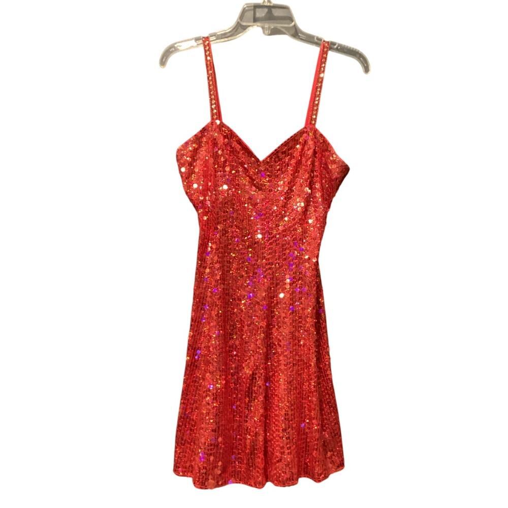 Vintage Scala Sequin Sparkly Mini cocktail party sleeveless Dress Red 6P